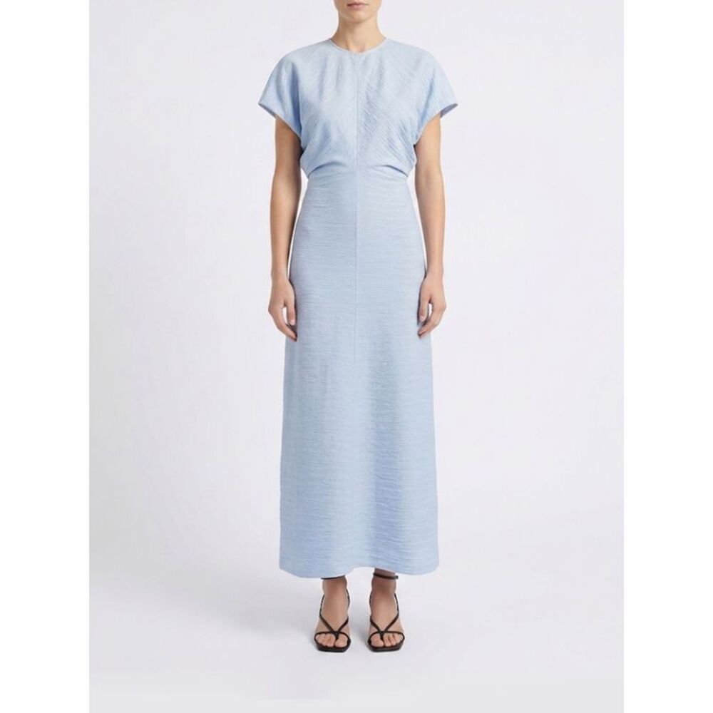 Toteme Women Toteme Draped Viscose Sheath Midi Dress With Short Sleeves